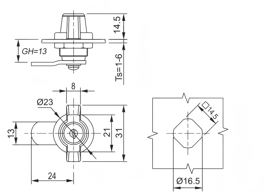 Wing Knob Cabinet Lock | Keyed Butterfly Cam Lock MS408-3