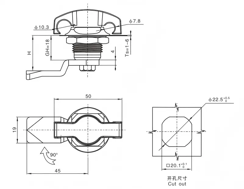 HTLOCK HITANLOCK Quarter turn cam lock Cam Latch MS714-3