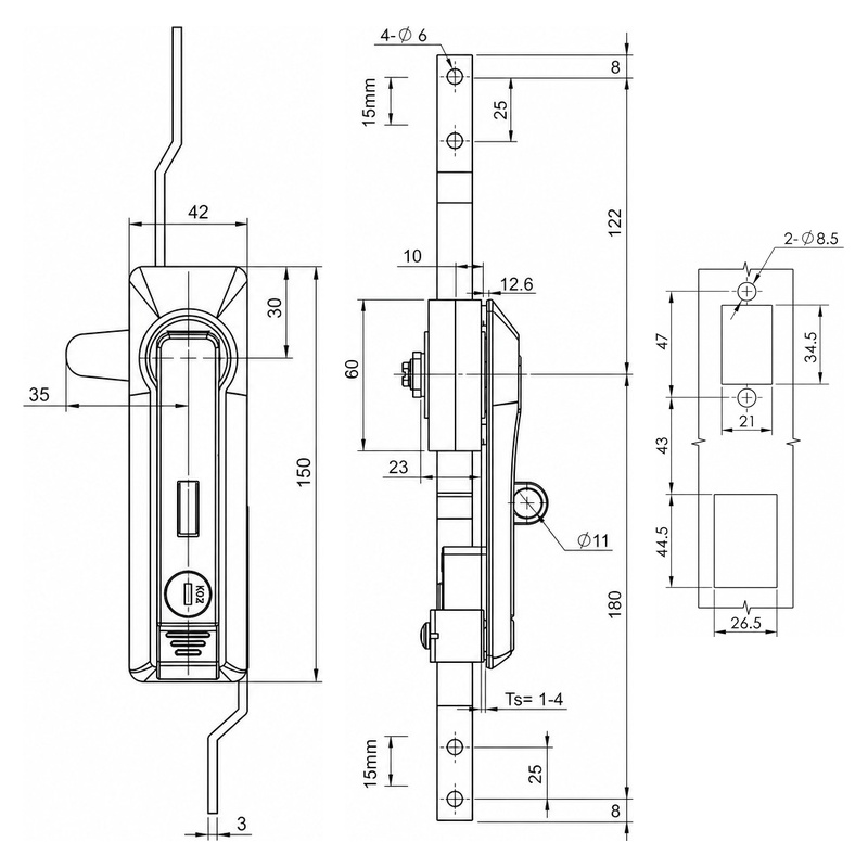 Cabinet lock MS828-1F drawing