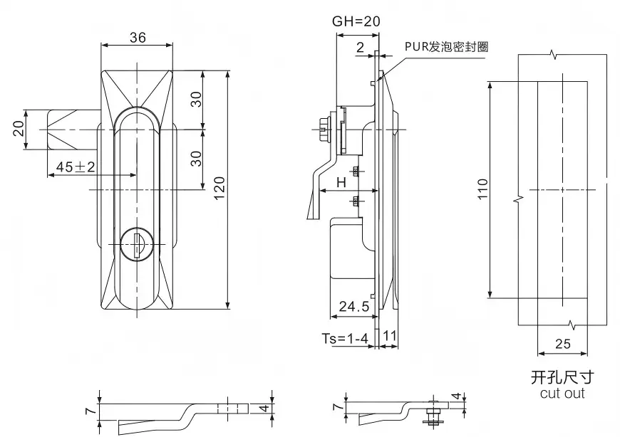 Stainless Steel panel lock of MS861 series for industrial cabinet HTLOCK